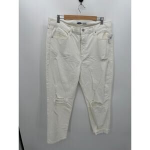 Old Navy Sky Hi Straight Denim Jeans Women 16 White Extra High Rise Distressed